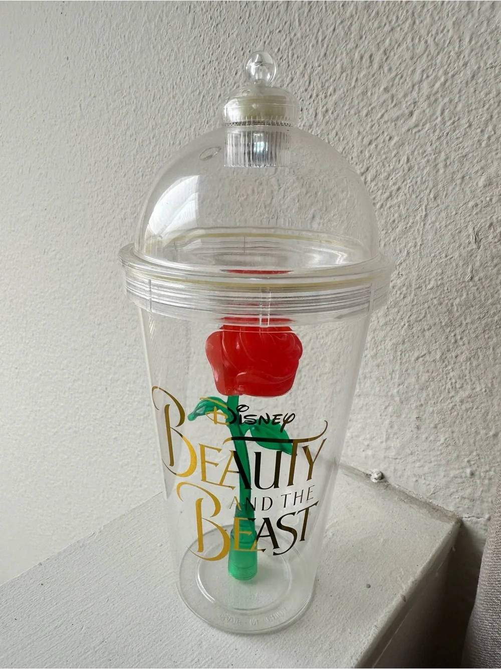 Disney Beauty and the Beast Clear Tumbler with Red Rose and Gold Logo